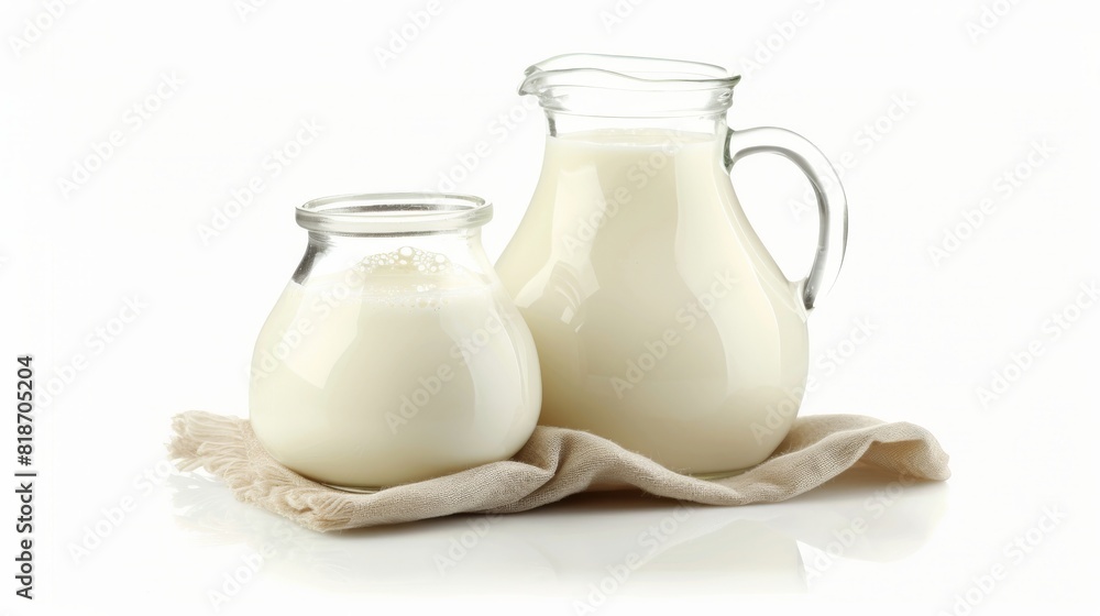 Fresh and healthy milk from the farm in a glass jug on a white background. Fresh and healthy milk from the farm in a glass jug on a white background.