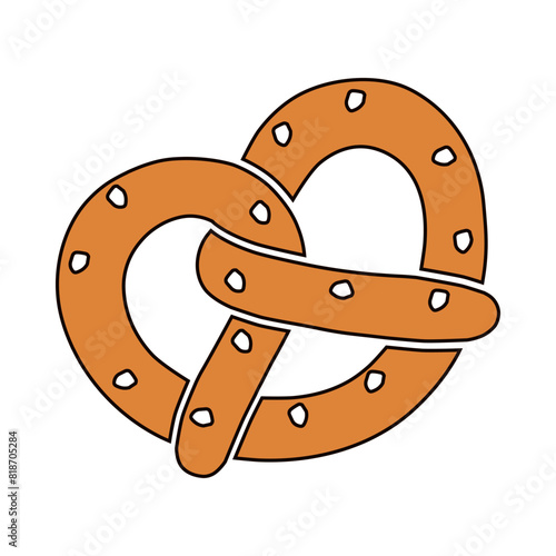 A colored brezel icon with a contour. A bakery product in the shape of a pretzel, popular in Southern Germany, Austria and German Switzerland. Vector illustration isolated on a white background.