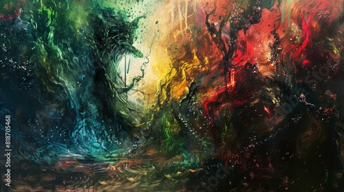 A vibrant painting depicting an intense, dynamic scene, Ai Generated © CrazyJuke