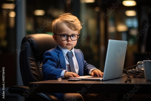 Little boy using laptop computer © Boomanoid