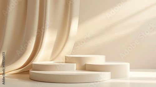 3D rendering of display beige color podium for branding and product presentation on pedestal display beige background ,Abstract scene podium mockup. Award ceremony concept, 3d render