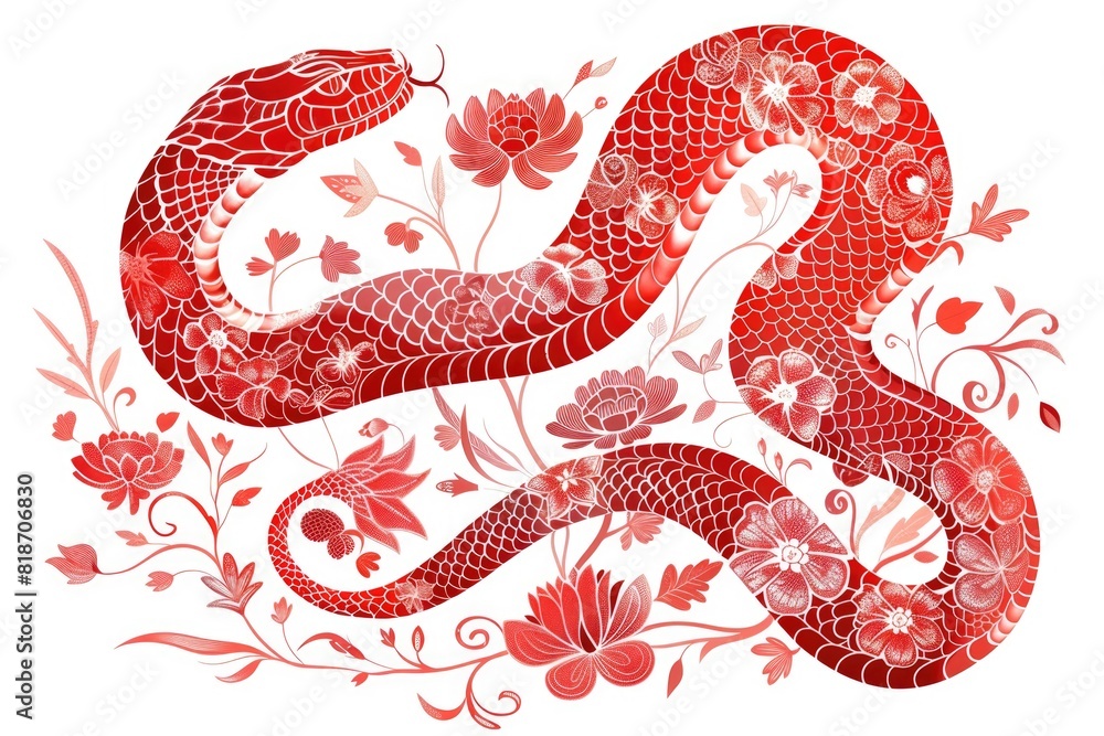 Chinese new year red dragon with flowers Chinese new year red dragon with flowers