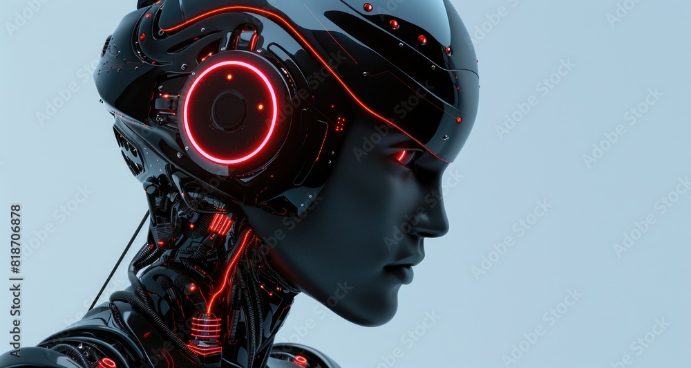 Glowing-eyed robot in darkness Glowing-eyed robot in darkness