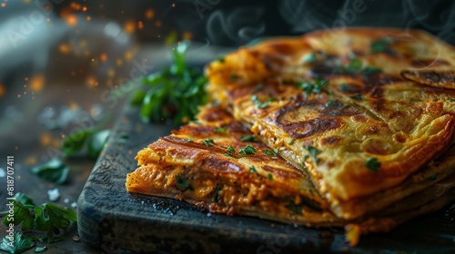 Delicious Murtabak Close-up for Food Poster Generative AI photo