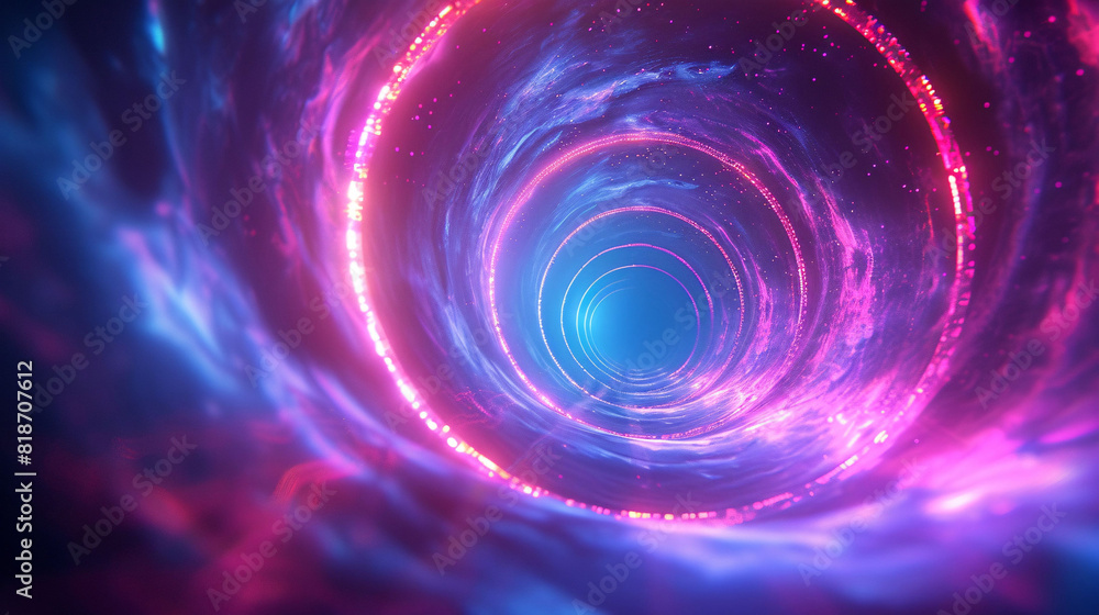 Technological glowing aperture background, colorful spiral coil graphic concept illustration on blue background Technological glowing aperture background, colorful spiral coil graphic concept illustration on blue background