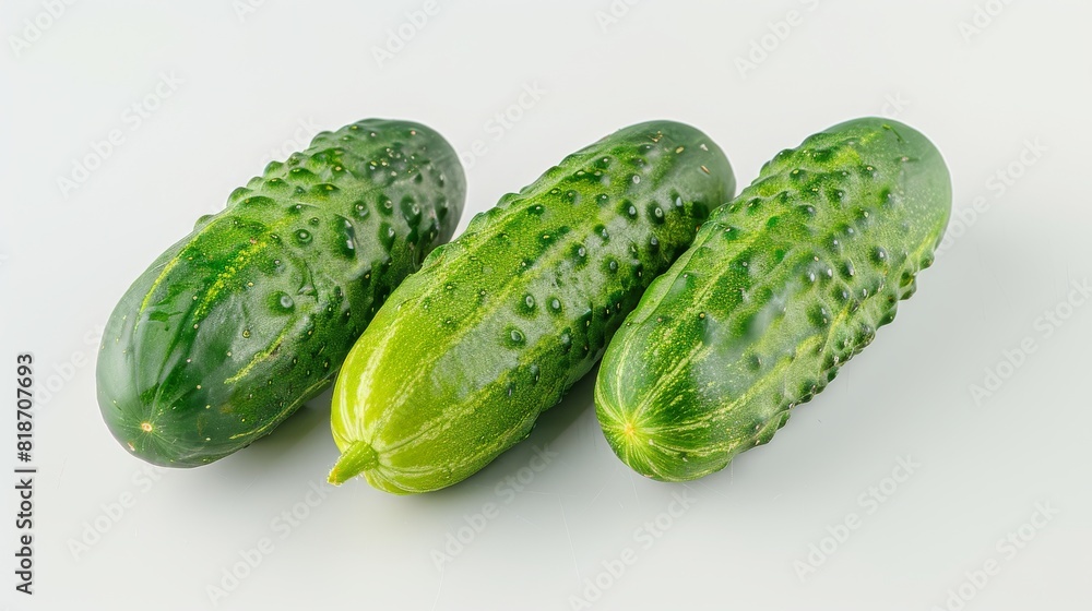 Three fresh green cucumbers isolated on white background. Three fresh green cucumbers isolated on white background.