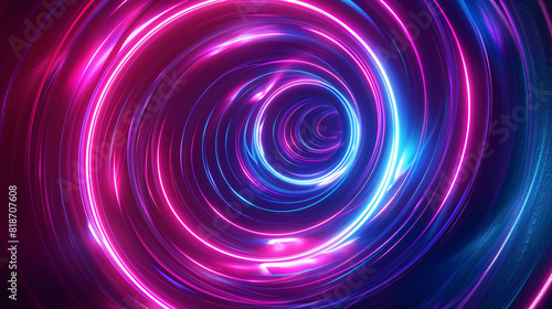Technological glowing aperture background, colorful spiral coil graphic concept illustration on blue background