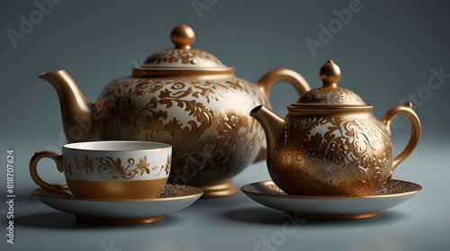 teapot and teacup isolated on transparent background.generative.ai 
