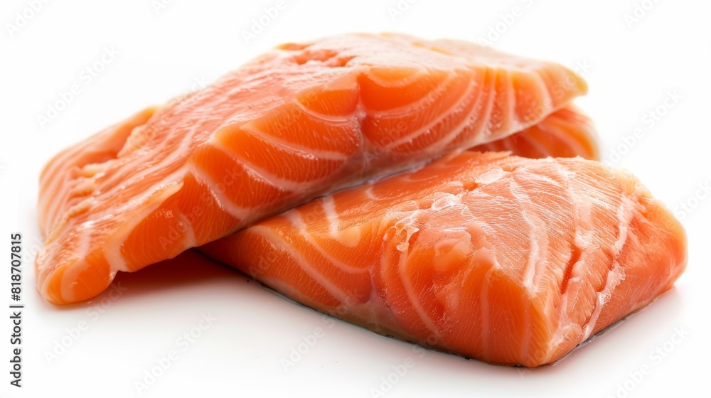 Two fresh and delicious salmon fillets on a white background. Two fresh and delicious salmon fillets on a white background.