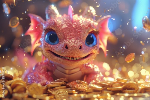 Toy dragon on pile of gold coins