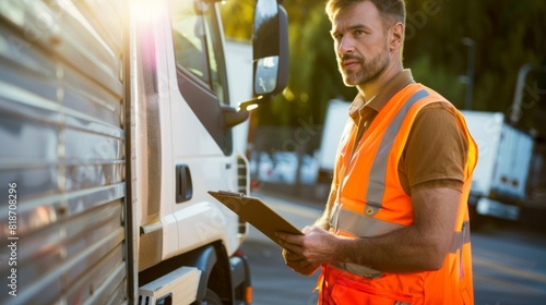 The Focused Truck Driver Checking photo