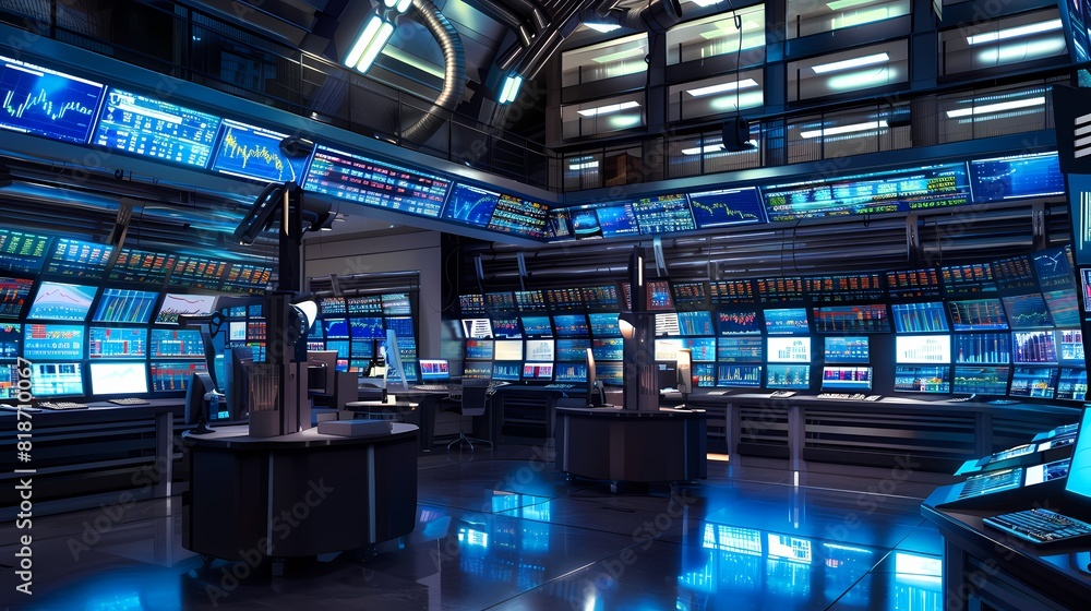 Energetic trading floor with screens displaying market fluctuations, highlighting the dynamic nature of financial markets, all in crystal-clear HD.