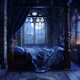 photo of a medieval four poster bed bedroom in a prince