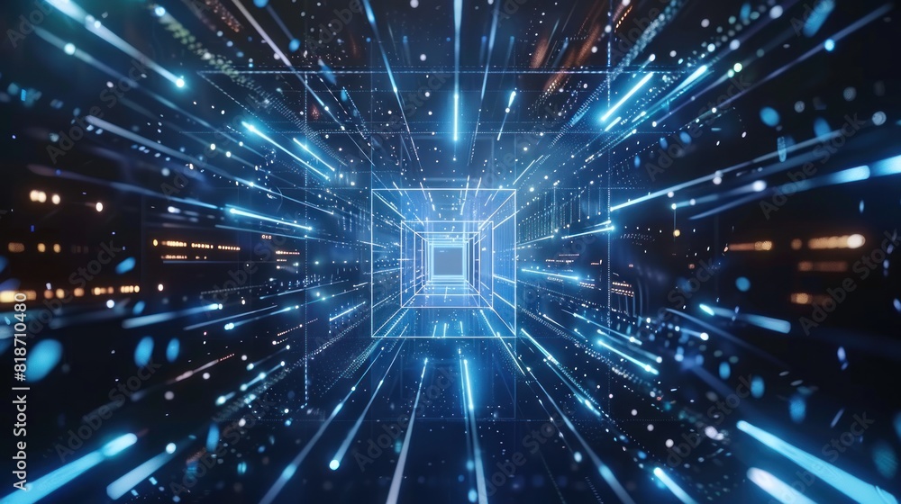 Digital data technology background with blue light, Digital cyber space, High speed internet digital data transfer, future technology