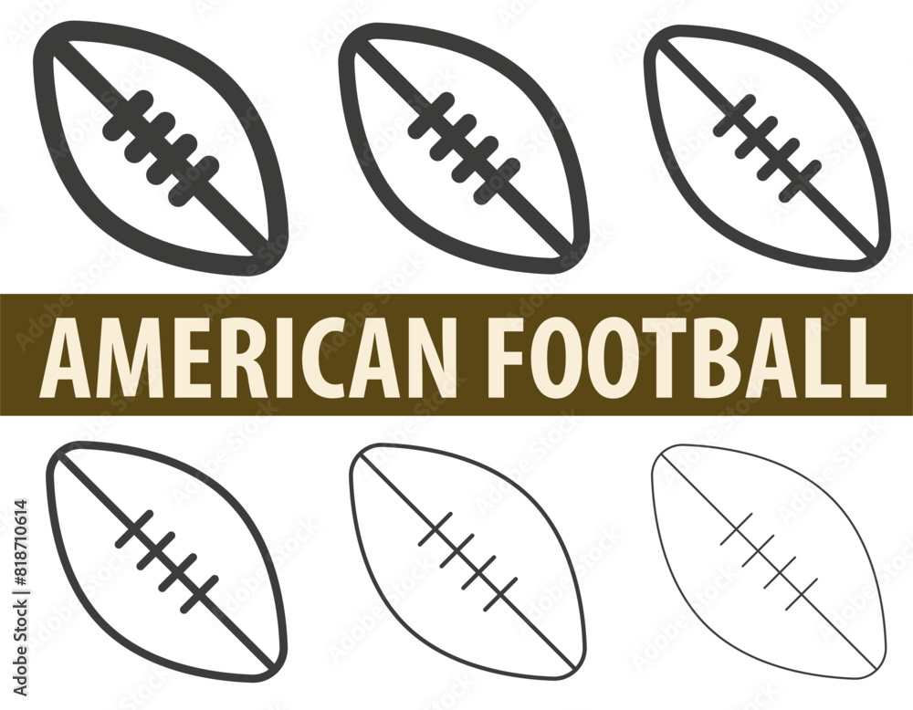 American football and rugby balls with different line thicknesses. Vector rugby balls. American football and rugby balls with different line thicknesses. Vector rugby balls.