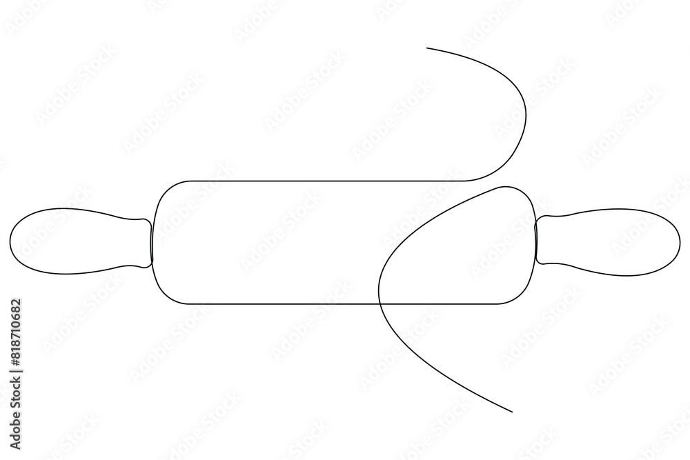 Obraz premium Continuous one line art drawing of a kitchen roller pin vector