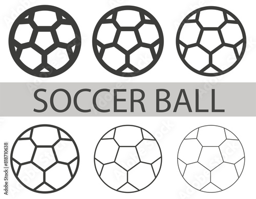 Soccer balls of different line thickness. Vector soccer balls.