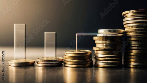 Coins stacked as bar graph savings accumulation finance growth and investments progress