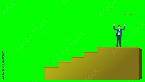 Businessman Ascends the Ladder of Success (Green Screen)