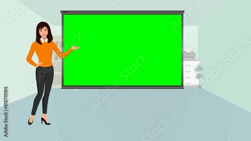 Business Strategy Infographic Illustration: Ideas Presented by a Team Leader on a Green Screen