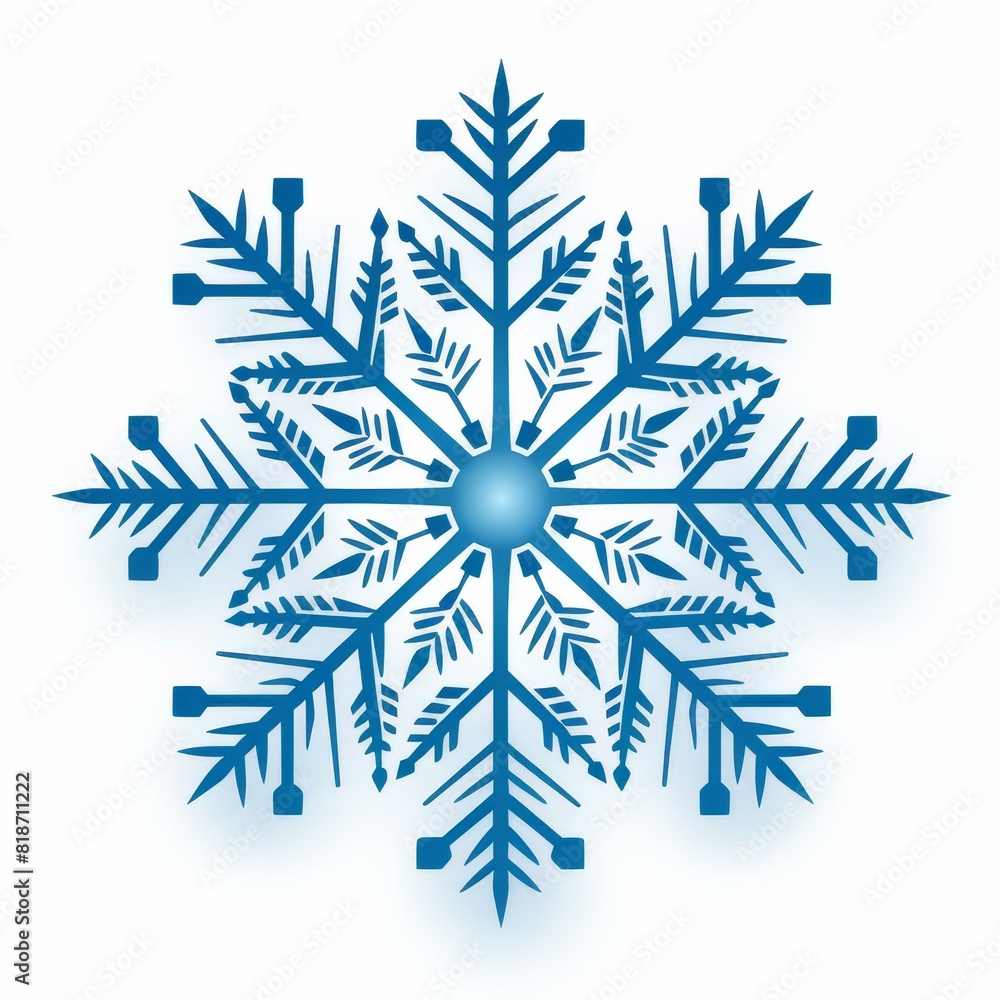 Bright blue snowflake icon on a crisp white background, Ai Generated Bright blue snowflake icon on a crisp white background, Ai Generated