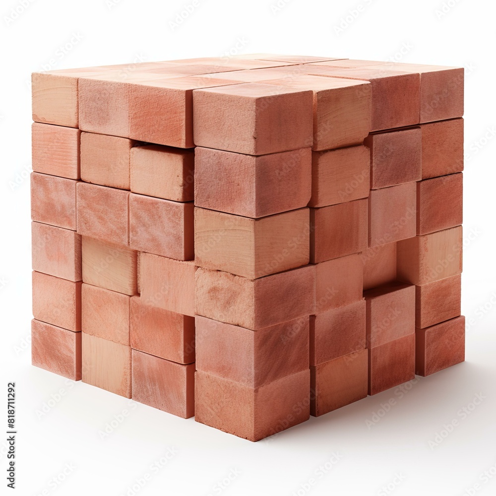 Stark brick wall cube stands boldly isolated against a white backdrop, Ai Generated Stark brick wall cube stands boldly isolated against a white backdrop, Ai Generated