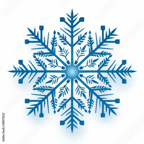 Bright blue snowflake icon on a crisp white background, Ai Generated