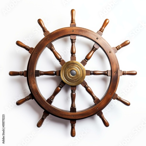 Classic ships wheel isolated against a pure white background, Ai Generated