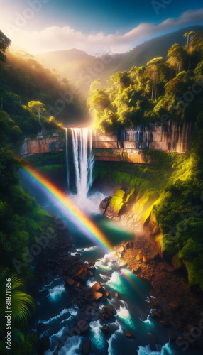 Rainbow   s End  A Majestic Waterfall Amidst the Lush Greenery