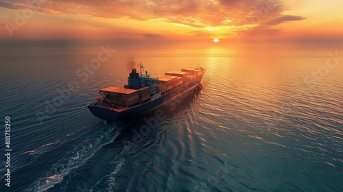 A sturdy cargo ship sailing through calm waters, transporting goods across the seas with strength and reliability.