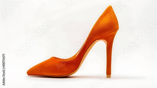 Sophisticated orange suede heels standing tall on a bright white backdrop, adding a touch of warmth and refinement to any ensemble.