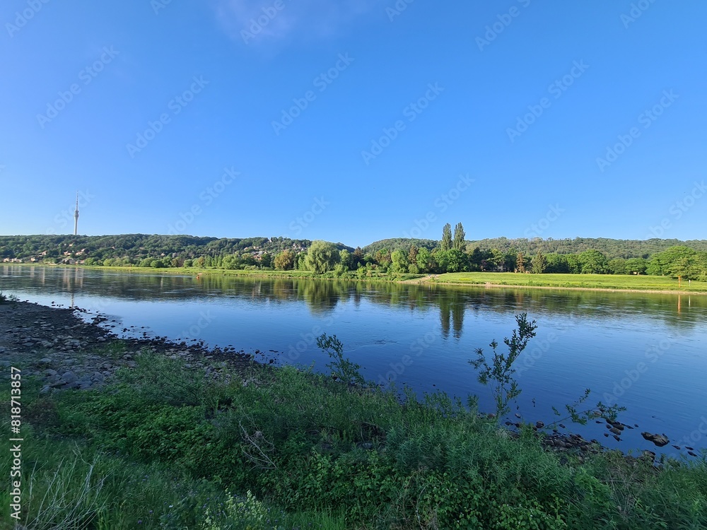 walking next to the Elbe River in Dresden, the capital of Germany at late afternoon walking next to the Elbe River in Dresden, the capital of Germany at late afternoon