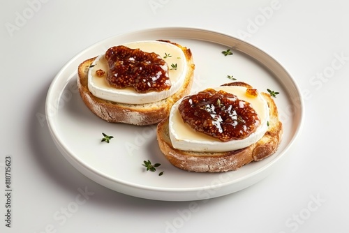 Tasty Babybel and Fig Jam Appetizer on Brioche Toast photo