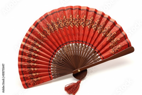 red hand fan isolated on white background. 