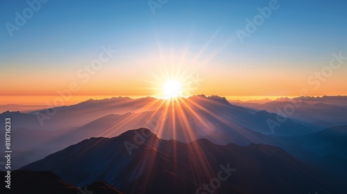 A powerful image of a sunrise over a serene mountain range, symbolizing new beginnings and hope photo
