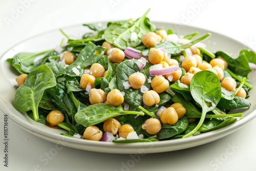 Savory Baby Spinach Salad with Chick Peas and Red Onion Topping