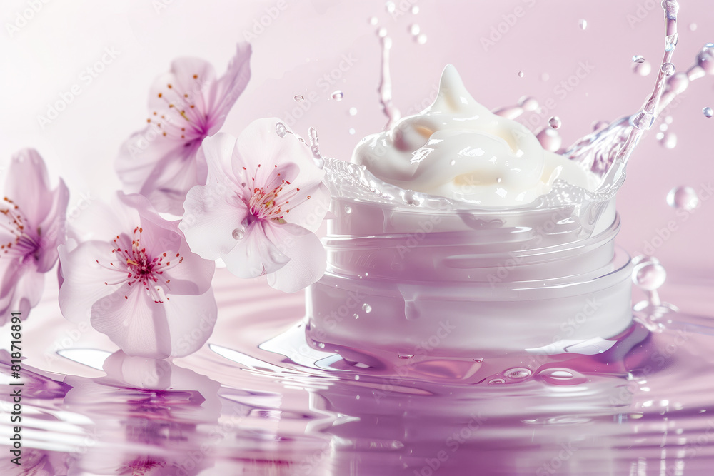 A jar of cream with a splash of water on it A jar of cream with a splash of water on it