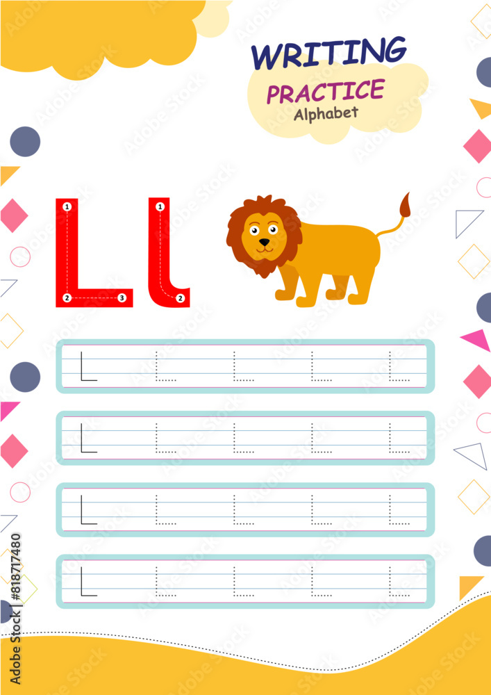 Alphabet Tracing Handwriting Practice Kids Worksheet L for Lion Alphabet Tracing Handwriting Practice Kids Worksheet L for Lion