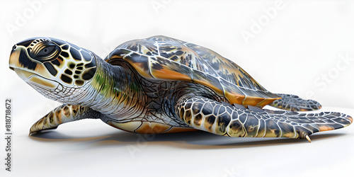 Turtle isolated on white background, Sea Turtle Elevation Front View Isolated
