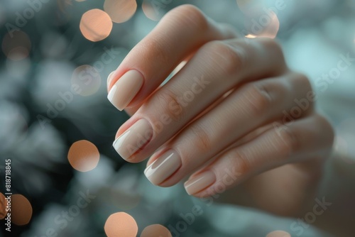 elegant nail design. a woman's hand with a pink manicure in close-up.. Beautiful simple AI generated image in 4K, unique.