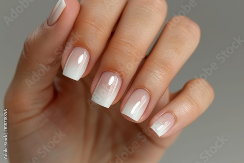 Beautiful female hands with manicure close-up  modern stylish wedding nail design  hands of the bride. Beautiful simple AI generated image in 4K  unique.