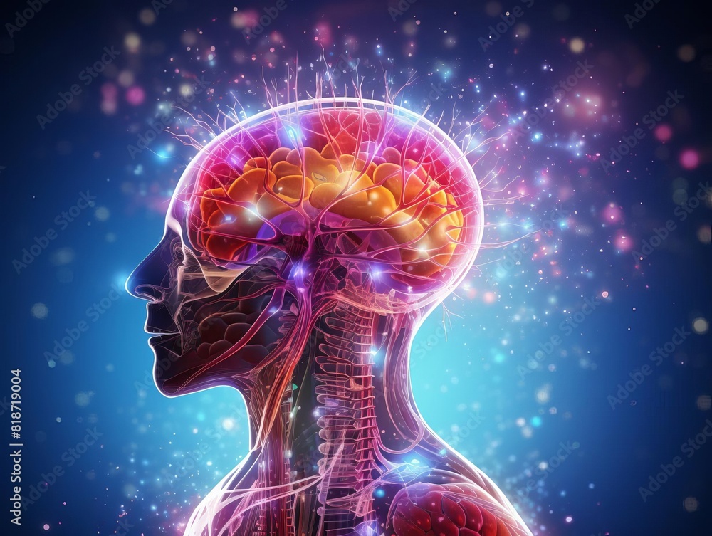 The image shows a brain with a glowing network of connections. The image shows a brain with a glowing network of connections.