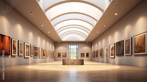 Interior of modern art gallery with white walls and wooden floor 3d rendering