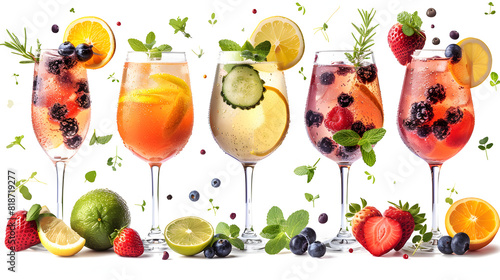 Cocktail hour with appetizers and drinks isolated on white background, flat design, png
 photo