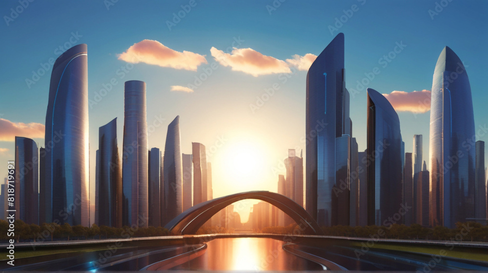 Futuristic Cityscape with Majestic Skyscrapers on the Horizon. Futuristic Cityscape with Majestic Skyscrapers on the Horizon.