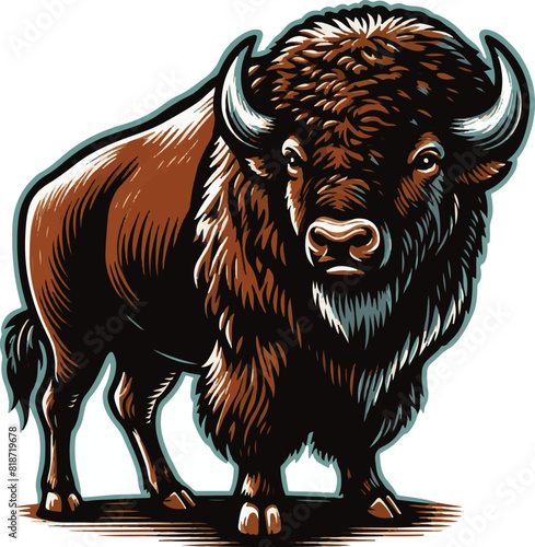 American bison Black Vector art White Background Free Download