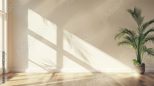 minimalistic abstract gentle light beige background ,light and intricate shadow from the window. © Jrprr