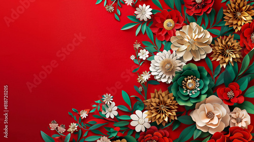 Flowers wreath illustration, happy thanksgiving, card with golden wreath © lin