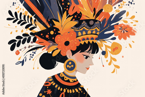 Illustration of girl wearing ethnic costume  cartoon beautiful girl image concept illustration