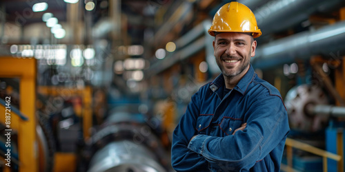 Smiling Male Engineer in Hard Hat at Industrial Facility photo
